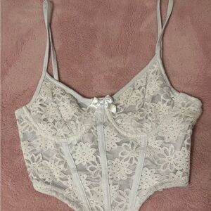 SHEIN White Floral Lace Bustier Camisole with Satin Bow Accent
